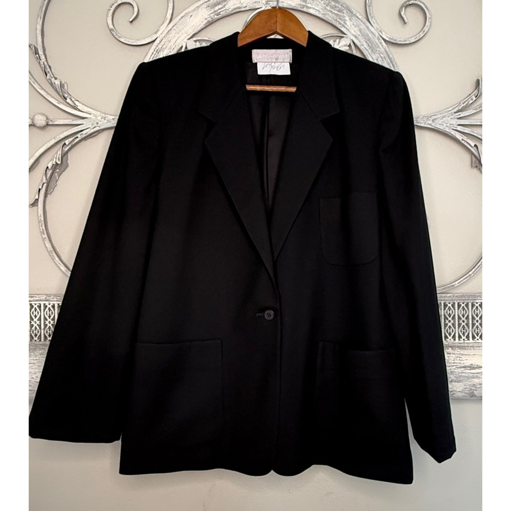 Evan-Picone Lord & Taylor Vintage Black 100% Worsted Wool Blazer Jacket Size 12